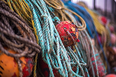 Old Buoy and ropes in Rathlin Island, County Antrim, Ulster, Northern Ireland, United Kingdom, Europe