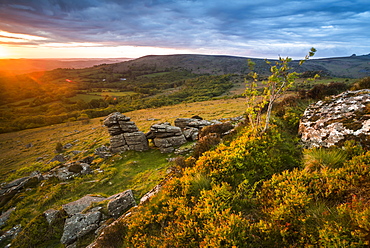 Tor at sunrise, Dartmoor National Park, Devon, England, United Kingdom, Europe