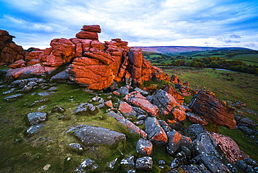 Tor at sunrise, Dartmoor National Park, Devon, England, United Kingdom, Europe