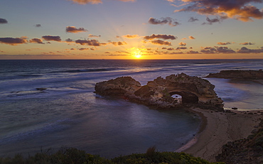 Coast sunset landscape viewed from the London Bridge lookout, in the Mornington Peninsula National Park, Victoria, Australia, Pacific