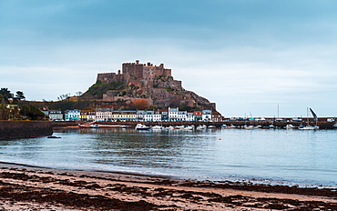 The town of Mont Orgueil and its castle, Jersey, Channel Islands, United Kingdom, Europe