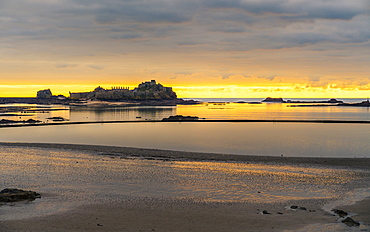 Elizabeth Castle at sunset, Jersey, Channel Islands, United Kingdom, Europe