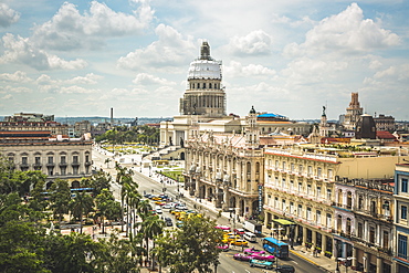 Aerial view the Gran Teatro de La Habana and El Capitolio, Havana, Cuba, West Indies, Caribbean, Central America