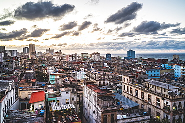 La Habana skyline at sunset, Havana, Cuba, West Indies, Caribbean, Central America