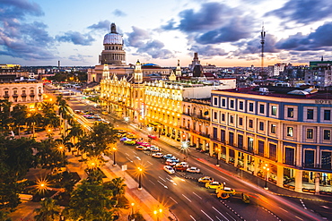 The Gran Teatro de La Habana and El Capitolio at sunset, Havana, Cuba, West Indies, Caribbean, Central America