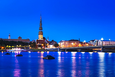 Riga's skyline at night, Old Town, UNESCO World Heritage Site, Riga, Latvia, Europe