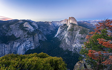 Half Dome and Yosemite Valley viewed from Glacier Point at dusk, Yosemite National Park, UNESCO World Heritage Site, California, United States of America, North America