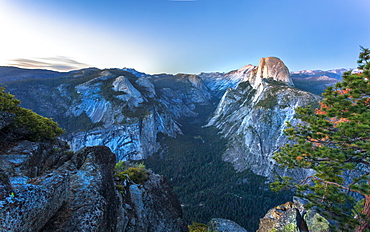 Half Dome and Yosemite Valley viewed from Glacier Point at dusk, Yosemite National Park, UNESCO World Heritage Site, California, United States of America, North America