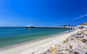 View of Malibu Beach and Malibu Pier, Malibu, California, United States of America, North America