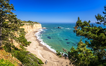 View of beach and cliffs on Highway 1 near Davenport, California, United States of America, North America