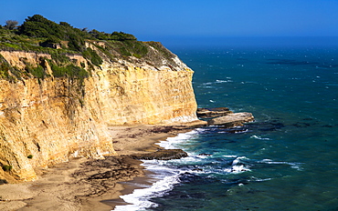 View of beach and cliffs on Highway 1 near Davenport, California, United States of America, North America