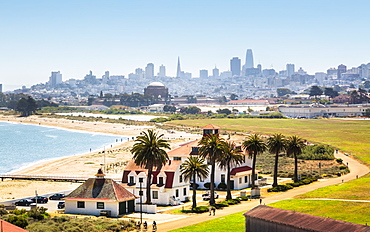 Crissy Field East Beach and skyline of San Francisco, California, United States of America, North America