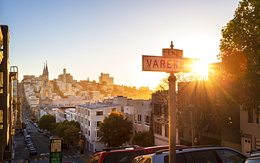 Sunset over St. Peter and Paul Church, San Francisco, California, United States of America, North America