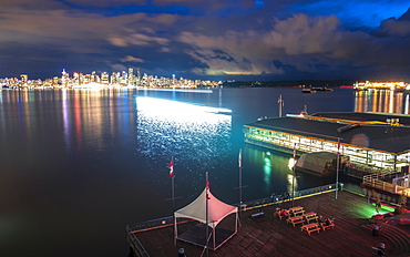 View of Vancouver Downtown from Lonsdale Quay North Vancouver at dusk, Vancouver, British Columbia, Canada, North America