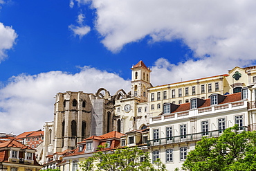 Carmo Convent apse and surrounding buildings, seen from Rossio Square, Lisbon, Portugal, Europe