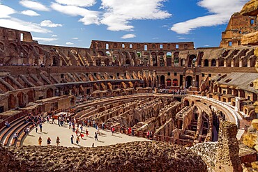 Colosseum amphitheater, arena panoramic interior, UNESCO World Heritage Site, Rome, Lazio, Italy, Europe