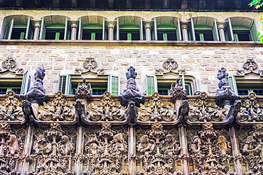 Palau del Baro de Quadras, Modernist palace by architect Josep Puig, with facade featuring Gothic and Arabesque-inspired design, Barcelona, Catalonia, Spain, Europe