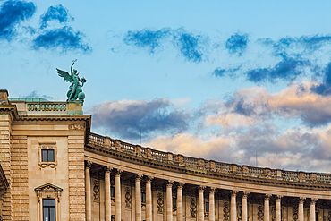 Low angle view of statue of goddess Fortuna by Johannes Benk at the Hofburg Palace, Vienna, Austria, Europe