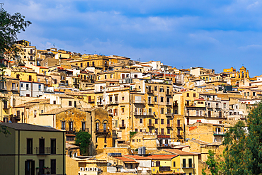 Town panoramic view with houses with traditional architecture and balconies visible, Agrigento, Sicily, Italy, Europe