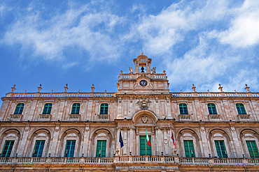 University of Catania historic building facade in the main square of Catania, Sicily, Italy, Mediterranean, Europe