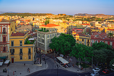 Town panorama viewed from Saint Remy Bastion terrace and promenade, Cagliari, Sardinia, Italy, Mediterranean, Europe