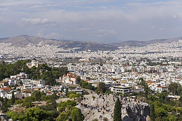 Areopagus Hill (Mars Hill), Ancient Supreme Court, view from Acropolis Hill, Athens, Greece, Europe