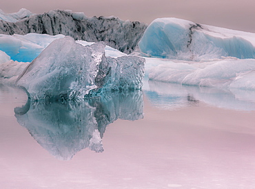 Iceberg reflections, Jokulsarlon lagoon, Iceland, Polar Regions