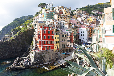 Colourful buildings by sea, Riomaggiore, Cinque Terre, UNESCO World Heritage Site, Liguria, Italy, Europe