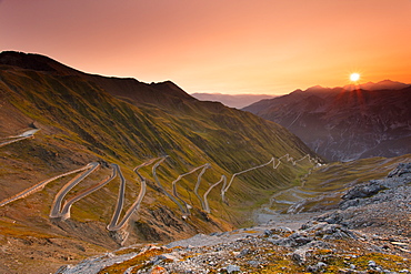 Sunrise over the Stelvio Pass (Passo dello Stelvio), Eastern Alps, Italy, Europe