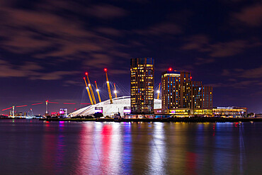 O2 Arena at night, Greenwich Peninsula, London, England, United Kingdom, Europe