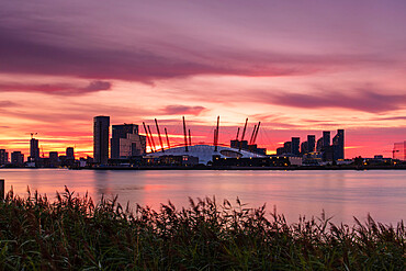 Sunrise view of the O2 Arena, Greenwich, London, England, United Kingdom, Europe