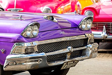 Purple vintage Ford American car, Havana, Cuba, West Indies, Central America