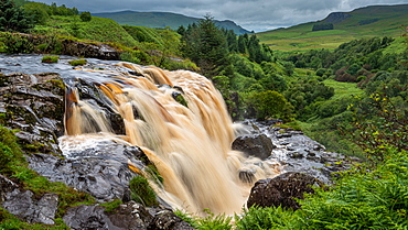 The Loup of Fintry waterfall on the River Endrick, located approximately two miles from Fintry village, near Stirling, Scotland, United Kingdom, Europe