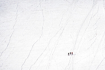 Climbers trails and crevices crossing the Vallee Blanche, Chamonix, Haute Savoie, Rhone Alpes, France, Europe