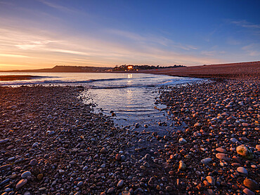 Warm afternoon winter sunset at Budleigh Salterton, Devon, England, United Kingdom, Europe