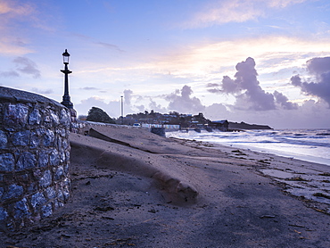 The morning after a heavy storm, showing the accumulation of sand through wind and wave action, Exmouth, Devon, England, United Kingdom, Europe