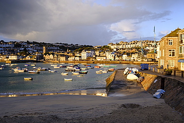 Early morning view across the harbour at the popular and scenic town of St. Ives, Cornwall, England, United Kingdom, Europe