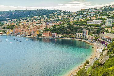 Elevated view over Villefranche sur Mer, Alpes Maritimes, Provence Alpes Cote d'Azur, French Riviera, France, Mediterranean, Europe