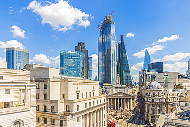 Elevated view of the City of London skyline, London, England, United Kingdom, Europe