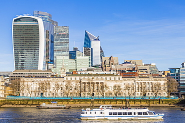 City of London skyline including 20 Fenchurch Street (The Walkie Talkie) and River Thames, London, England, United Kingdom, Europe