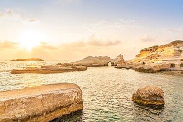 Coastal seascape at sunset in Paphos, Cyprus, Europe