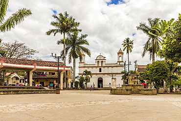 The Catolica Church on the main square in Copan Town, Copan, Honduras, Central America