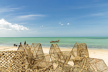 Local fishing traps on the Caribbean beach in Cabo de la Vela, Guajira, Colombia, South America