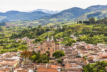 The view of Jerico from Christ Statue hill, Morro El Salvador, in Jerico, Antioquia, Colombia, South America