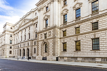 The grand architecture of the Treasury building in Whitehall, Westminster, London, England, United Kingdom, Europe