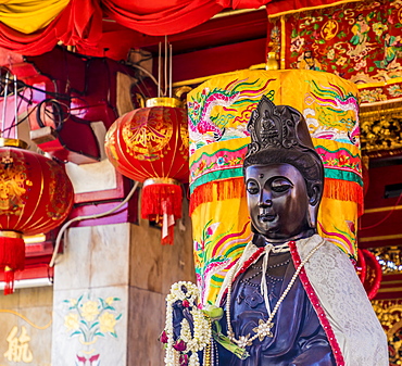 A wooden figure in Jui Tui shrine in Phuket Old Town, Phuket, Thailand, Southeast Asia, Asia