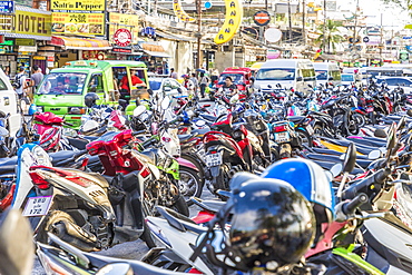 Motorbike parking in Patong, Phuket, Thailand, Southeast Asia, Asia