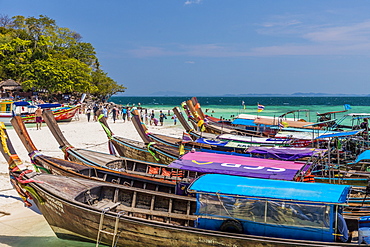 Long tail boats on Tup Island in Ao Nang, Krabi, Thailand, Southeast Asia, Asia