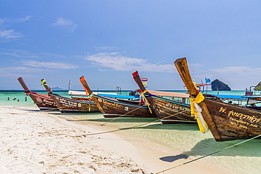 Long tail boats on Tup Island in Ao Nang, Krabi, Thailand, Southeast Asia, Asia