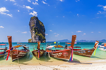 Long tail boats on Poda Island in Ao Nang, Krabi, Thailand, Southeast Asia, Asia